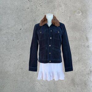 y2k corduroy jacket with faux fur collar